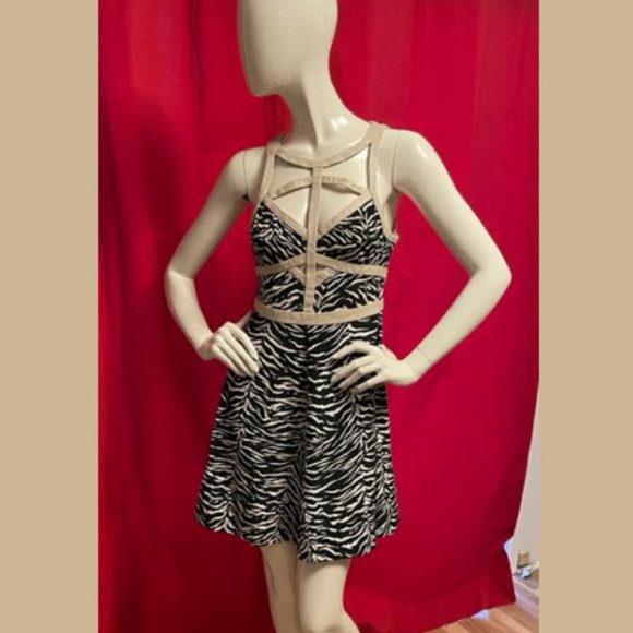 Rebecca Taylor Leather Cage Dress Silk Animal Print Size 4 - Picture 3 of 10